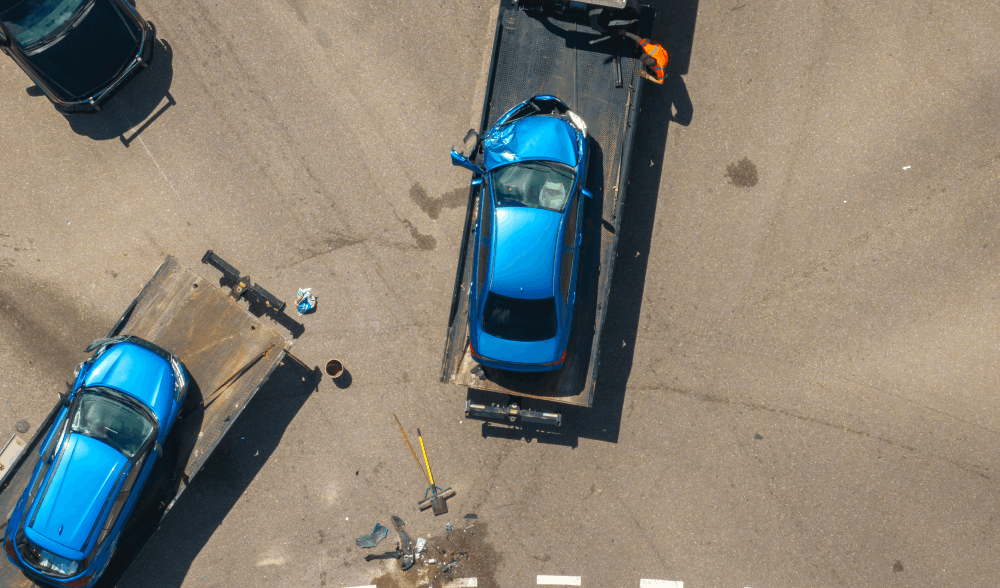 Cars after a collision on road